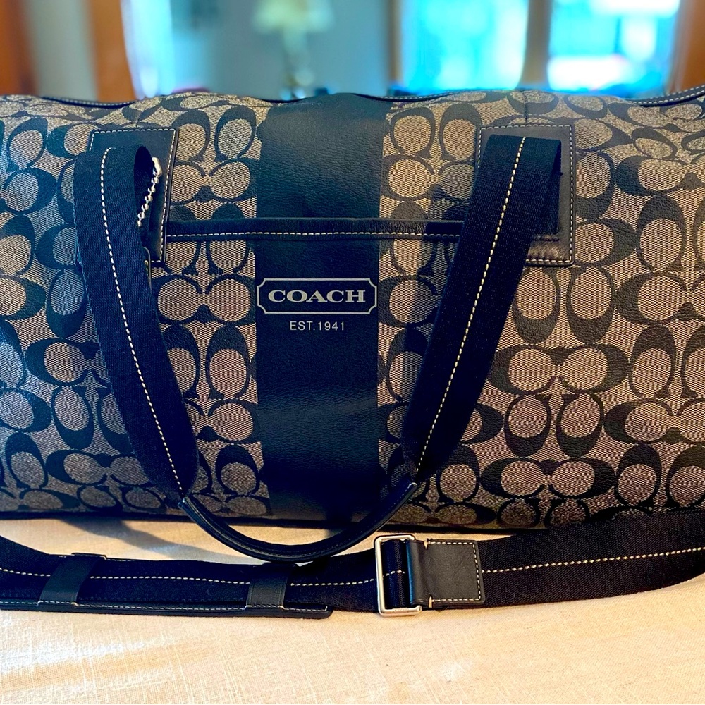 Coach Men’s Heritage Stripe Collection medium duffle in Signature canvas